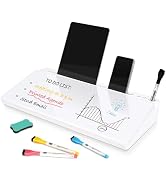 DOLLAR BOSS Glass Desk Whiteboard Small Dry Erase Board, White | Desktop White Board with Storage...