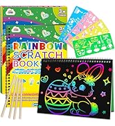 ZMLM Scratch Paper Art Craft: 2 Pack Rainbow Scratch Set for 3 4 5 6 7 8 9 10 Years Old Girls Boy...