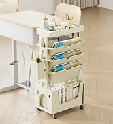 5 Tier Book Rack Storage Bookshelf, Removable Movable Unique Bookcase, Mobile Bookshelf with Whee...