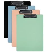 Ysenchan Plastic Clipboards (Set of 4), Multiple Color Clip Board with Metal Clip, Clip Boards fo...
