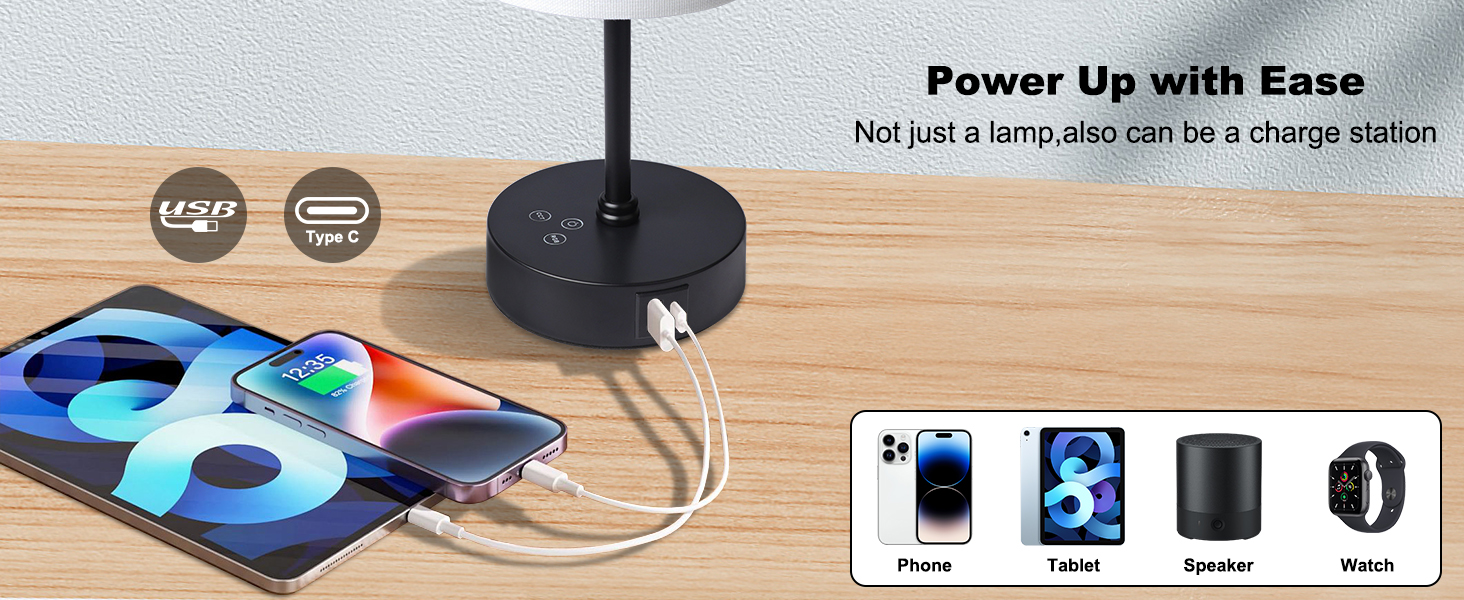 a USB charging ports and a type C charging ports (5 V/2 A) on the base