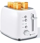 Aigostar Toaster 2 Slice Retro Toaster Stainless Steel, 1.6 inch Extra Wide Slots Bread Toaster w...