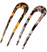 French Hair Forks Tortoise Shell French Hair Pins For Buns,5 Inch Cellulose Acetate U Shape Chign...