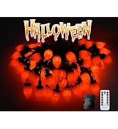 27.5Ft C7 LED Halloween Lights Battery Operated With Remote, 8 Mode Orange Twinkle Lights for Fal...