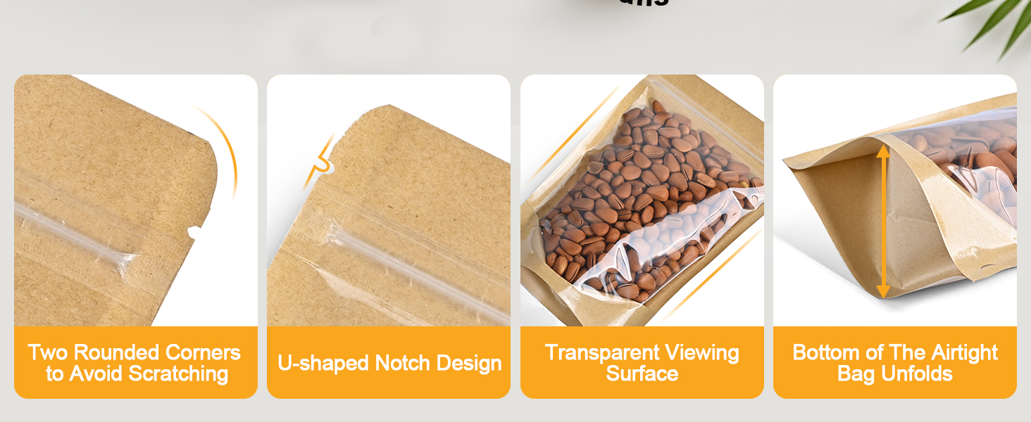 Kraft Bags With Window Clear Front Pouches