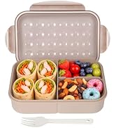 Itopor Bento Lunch Box for Kids & Adults, 46 oz, 3 Compartments, Brown | Wheat Straw, Brown Kids ...