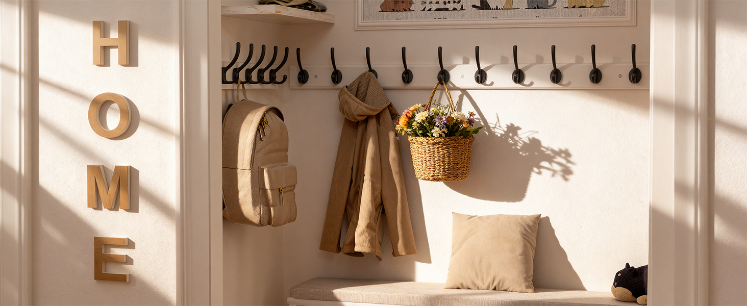 Dseap Bamboo Wall Mounted Coat Rack with 10 Dual Hooks