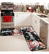 Black Snowman Snowflake Christmas Kitchen Rugs and Mats Set of 2, Winter Home Decor Low-Profile F...