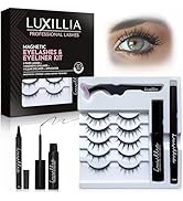 Luxillia Magnetic Eyelashes Kit – 8 Piece (Clear & Black) Magnetic Eyelash & Eyeliner Set with Ap...
