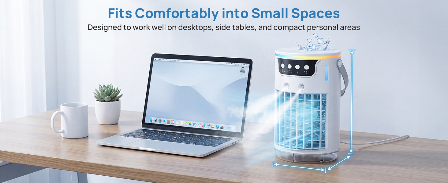Personal mini ac fan is compact for desktop, table, nightstand