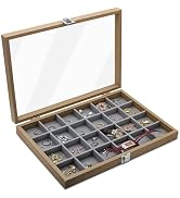 WisePoint Jewelry Box with Glass Lid, Wood Jewelry Organizer Box, 24 Grid Earring Holder Organize...