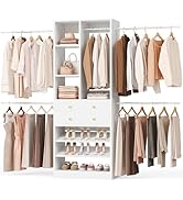 Besiost Closet System, 4.2–8.8 FT Closet Organizer with 2 Wooden Drawers and Shelves, Walk-in Clo...