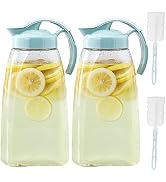 Frcctre 2 Pack Plastic Water Pitcher with Lid, 74 Oz Clear Airtight Beverage Pitcher Juice Contai...