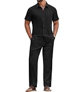 COOFANDY Mens 2 Piece Sets Summer Outfits Short Sleeve Button Down Shirt Loose Pant Sets Beach Va...