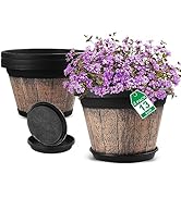 Quarut Large Plastic Plant Pots Set of 4 Pack13 inch,Whiskey Barrel Planters with Drainage Holes ...