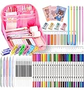 56 PCS Aesthetic School Supplies with Large Pencil Case, 24 Double Brush Marker Pens, 5 Black Ink...