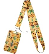 Juanooo Cute Highland Cow ID Badge Holder Lanyard for ID Badges & Keys Cactus Keychain Lanyard ID...