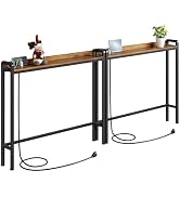 Kitstorack 2-Pack Rustic Brown Narrow Console Table Behind Sofa Couch, Elevated Rear Fence & Buil...