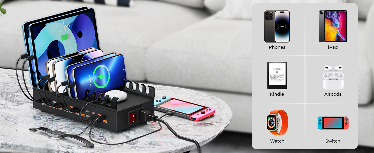 Charging Station for Multiple Devices, 300W 24 Ports USB Charger Block Multiple USB Power Strip