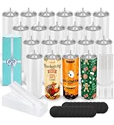 20 Pack Sublimation Tumblers 20 oz Bulk Skinny Straight Flat Bottom Blank Tumbler Cups with Indiv...