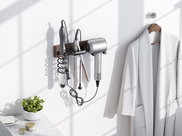 Walnut Hair Dryer Holder Curling Iron Holder Flat Iron