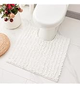 Ruggnovea Toilet Rug White 24x24 Machine Washable Non Slip Toilet Mat U Shaped Plush Absorbent Co...
