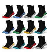 SPTRAMLE 12 Pairs Boys Crew Socks, Kids Athletic Socks for Toddler Boys (1-14 Years) Calf Cotton ...