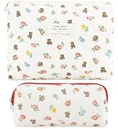 Coquette Makeup Bag Cute Quilted Cotton Cosmetic Bag Travel Makeup Bag for Women Large Makeup Pou...