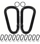 Heavy Duty Aluminum D Carabiner Clips & Key Rings, Black & Sliver Corrosion Resistant Keychain fo...