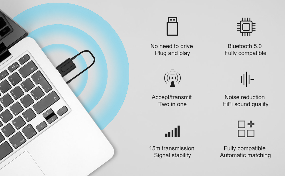 The USB Bluetooth adapter upgrades your computer so that it can also transfer audio via Bluetooth