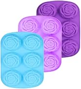 NIKKIER 6 Cavity Rose Flower Silicone Mold for Cake Chocolate Candy Cupcakes Pudding Muffins Ice ...