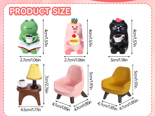 Cute Miniature Pig Cat Frog Figurines