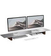 CHENOMiNL Aluminum Dual Monitor Stand Riser, Ergonomic Desktop Shelf with Wooden Legs - 42.5” Wid...