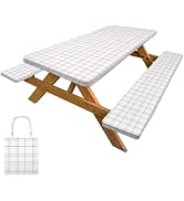 Picnic Table Cover with Bench Covers Camping Tablecloth with Storage Bag Windproof Waterproof Pic...