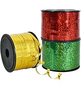 BEISHIDA 3 Pack 100 Yards Gold Red Green Ribbon Curling Crimped Glitter Ribbon Balloon String Shi...
