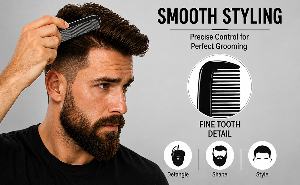 LUXXII Pocket Beard Comb 6 Pack, 5 Inch Fine Tooth Hair Comb for Men, Travel Barber Comb