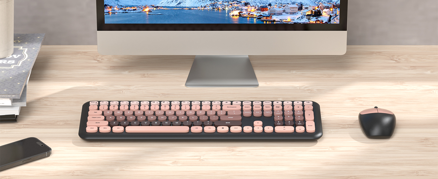 Pink Wireless Keyboard and Mouse Combo