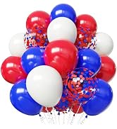 Red White and Blue Balloons, 50pcs 12 inch Red and Blue Confetti Balloons for Independence Day Th...