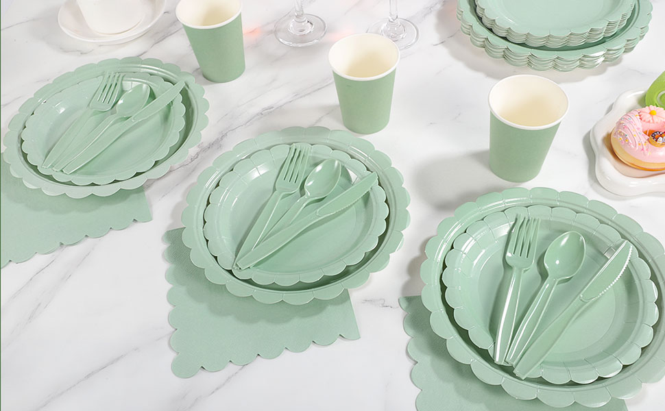 sage green baby shower plates