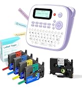 EazeID Label Maker Machine with 5PK Color Tapes, Portable Labeler Purple for Teachers Kids, Deskt...