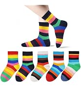 Marchare Girls Cotton Crew Socks Kids Casual Socks School Socks Rainbow Stripes 5 Pack