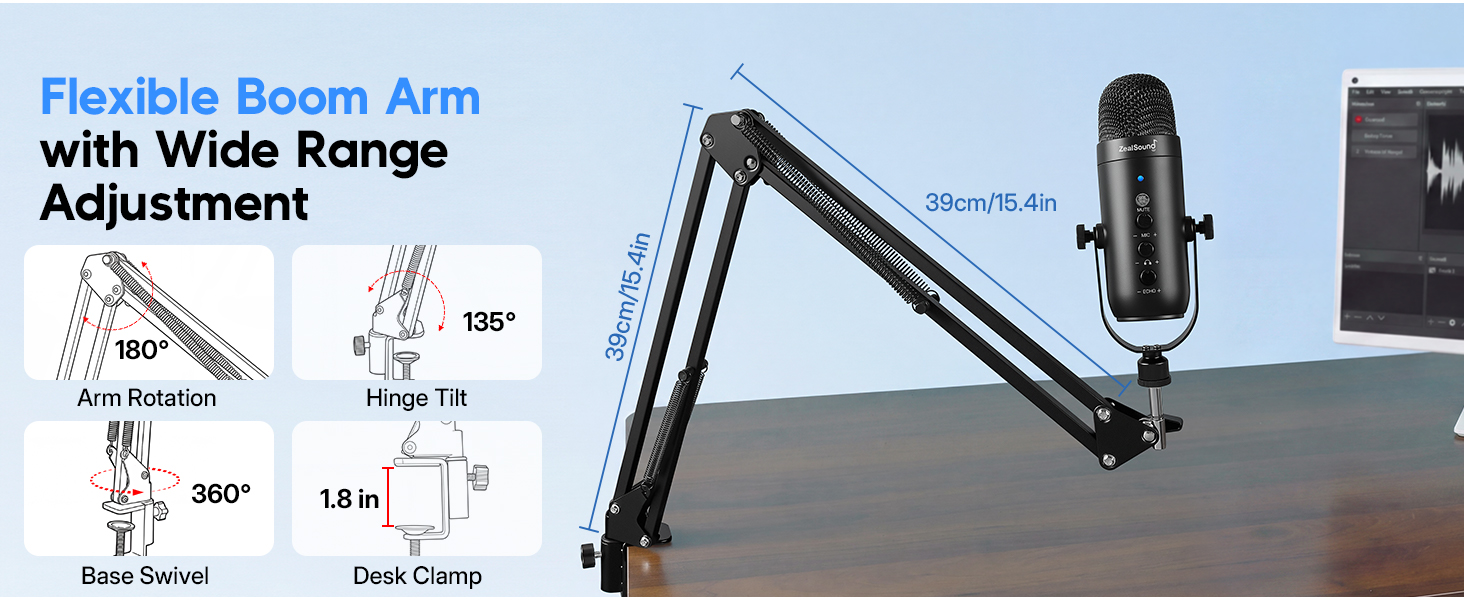 Flexible Boom Arm with Wide Range Adjustment