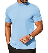 COOFANDY Mens Mock Turtleneck Shirts Casual Premium Cotton Short Sleeve Shirt Basic Half Neck T-S...
