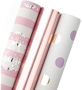 WRAPAHOLIC Wrapping Paper Roll - Rose Gold and Pink Set for Birthday Holiday Wedding Baby Shower ...