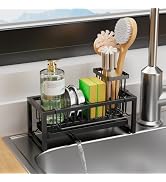 Rixarts Sponge Holder for Kitchen Sink, 304 Stainless Steel Sink Caddy with Tall Brush Holder & S...