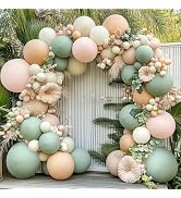Dusty Green Pink Balloons Arch Kit, Mist Fog Green Light Pink Nude Sand White Boho Balloons Garla...