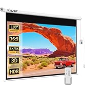 WASJOYE Motorised Projector Screen 100" - 16:9 Electric Projector Screen Wall/Ceiling Mount with ...