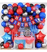 Birthday Decorations for Boys, Red Blue Black Metallic Silver Confetti Latex Foil Balloon Spider ...