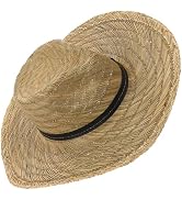 Mikikit Wide Brim Sunshade Straw Hat with Chin Strap, Large Size 58-60cm, Men’s Outdoor Beach Hat...