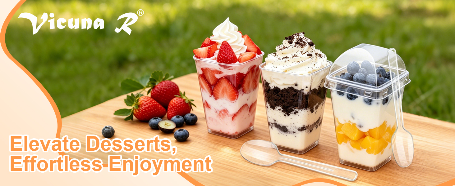 5oz Plastic Dessert Cups with Lids and Spoons